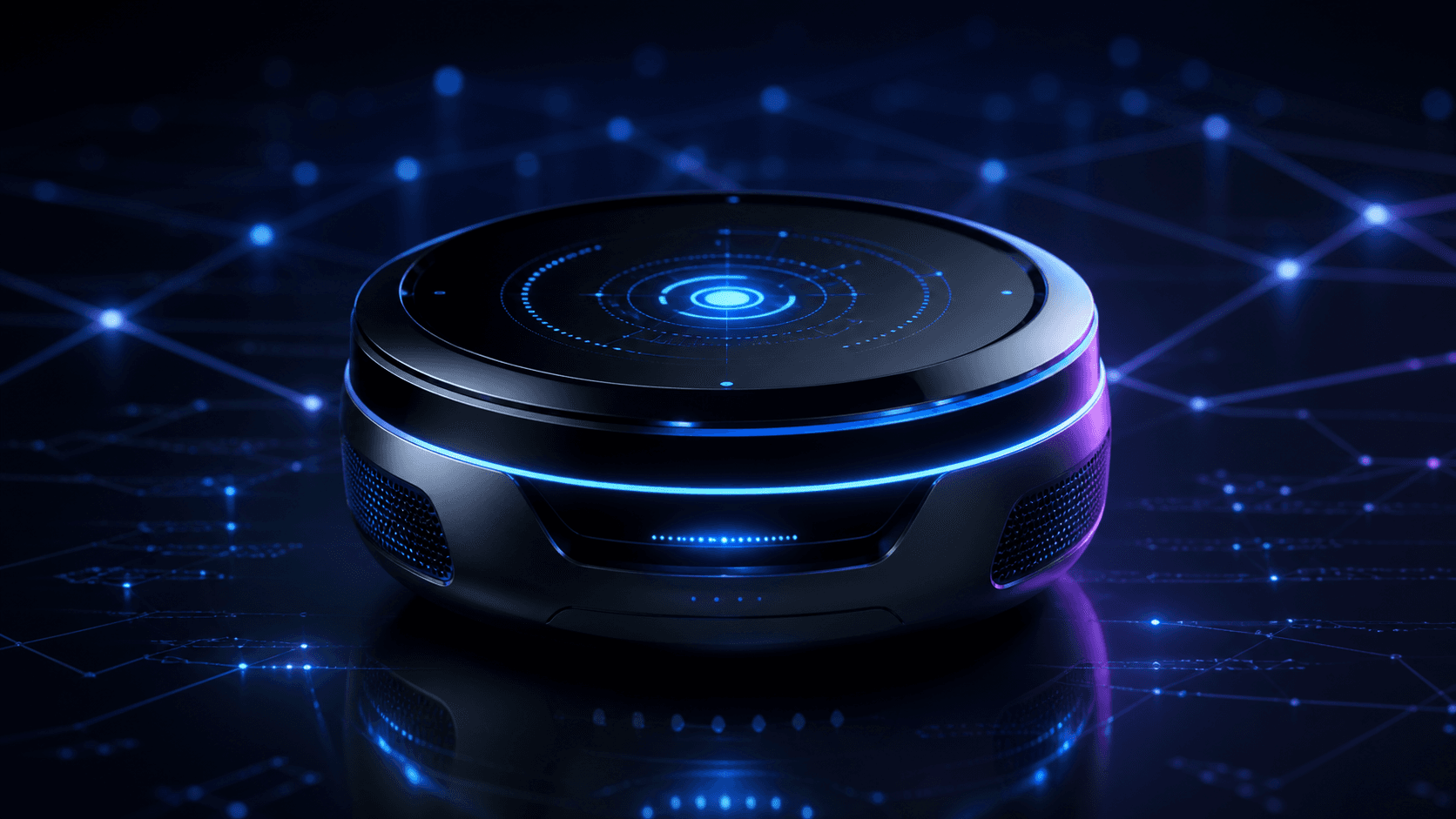 Premium futuristic AI smart electronic device with IoT network glow